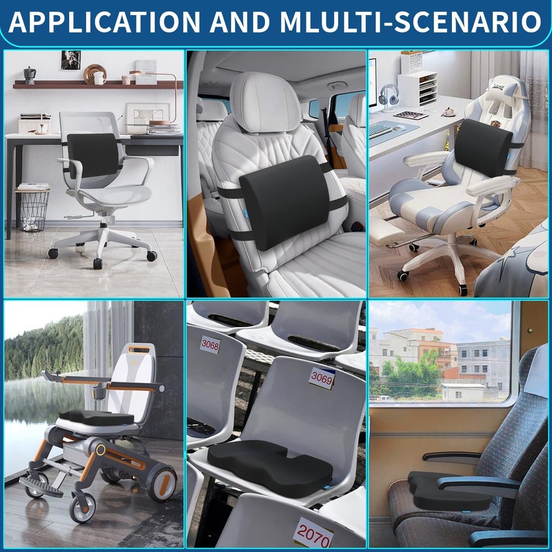 QUTOOL Memory Foam Seat Cushion & Lumbar Support Pillow for Office Chair Car Wheelchair Orthopedic Chair Pad and Back Cushion with Adjustable Straps for Lower Back, Tailbone, Sciatica, Hip Pain Relief - Image 5